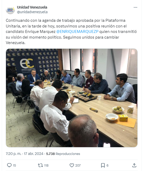 El candidato Enrique Márquez se reunió con la Plataforma Unitaria