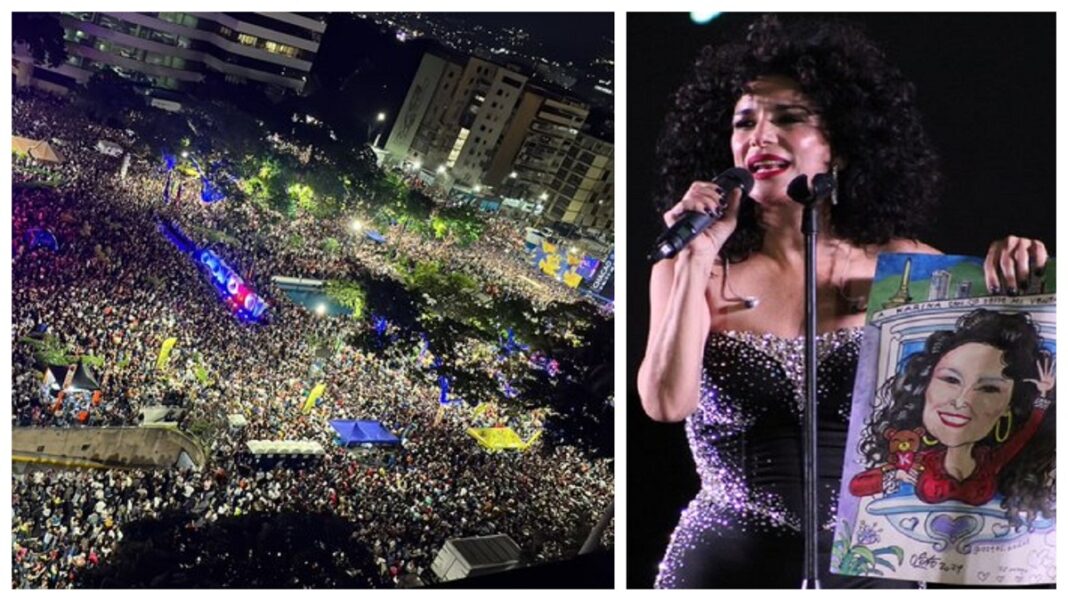 La gente se volvió loca en el concierto de Karina en Chacao y tuvieron que prender la fuente del obelisco (VIDEO)