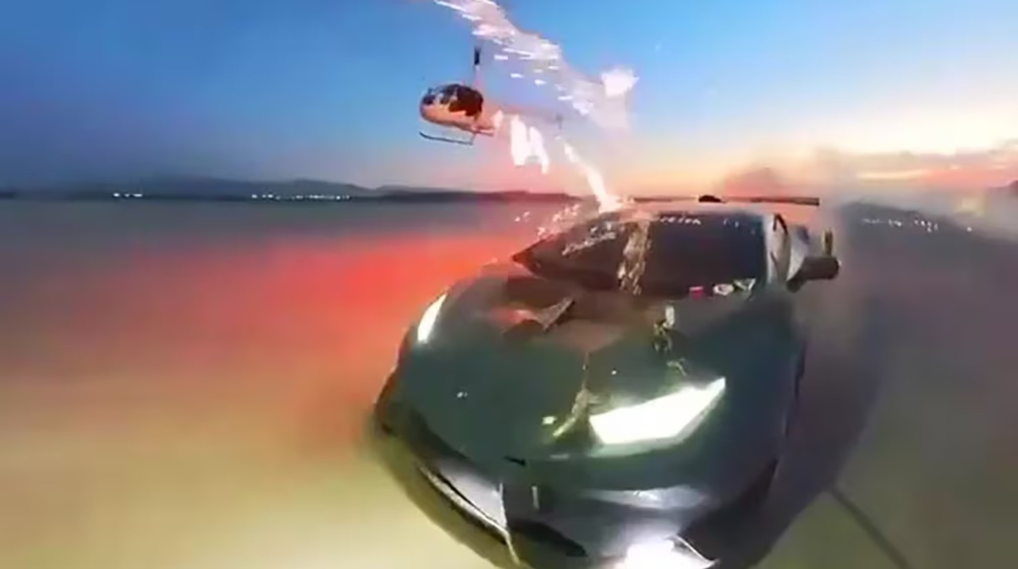 Arrestaron a un youtuber por disparar fuegos artificiales contra un Lamborghini desde un helicóptero