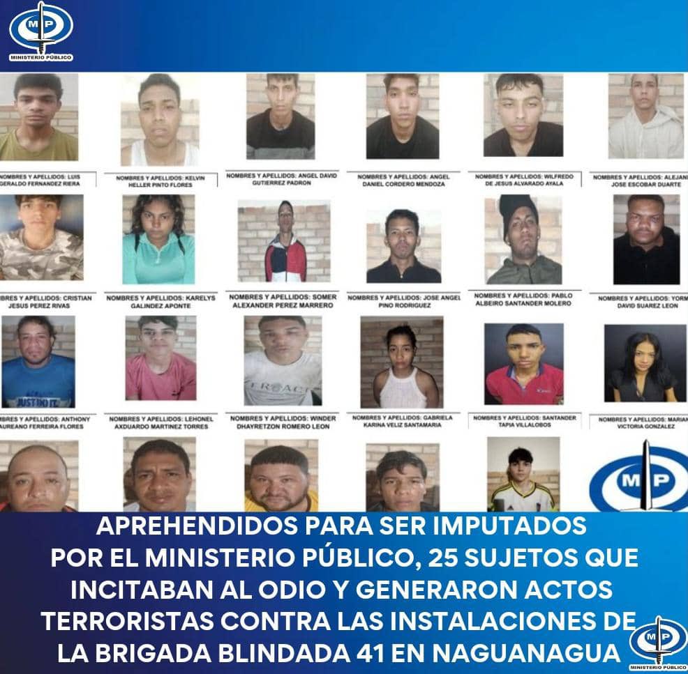 MP anuncia 25 nuevos detenidos en Carabobo por “incitación del odio y terrorismo”