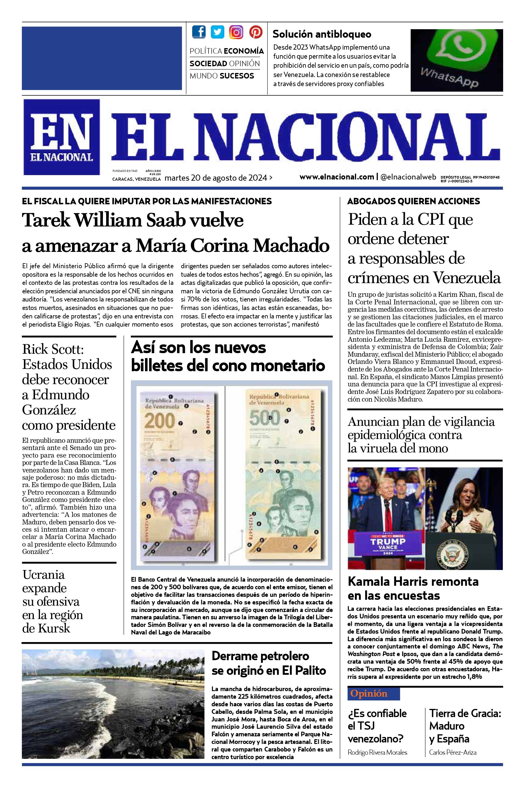 Portadas de este martes 20 de agosto de 2024