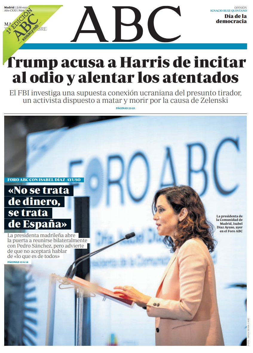 Portadas de la prensa internacional de este martes 17 de septiembre del 2024