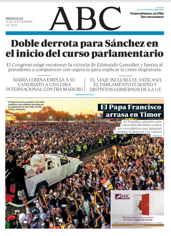 Portadas de la prensa internacional de este miércoles 11 de septiembre de 2024