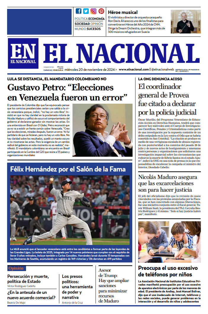 Portadas de este miércoles 20 de noviembre de 2024