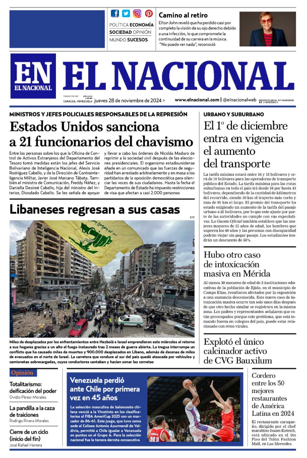 Portadas de este jueves 28 de noviembre de 2024