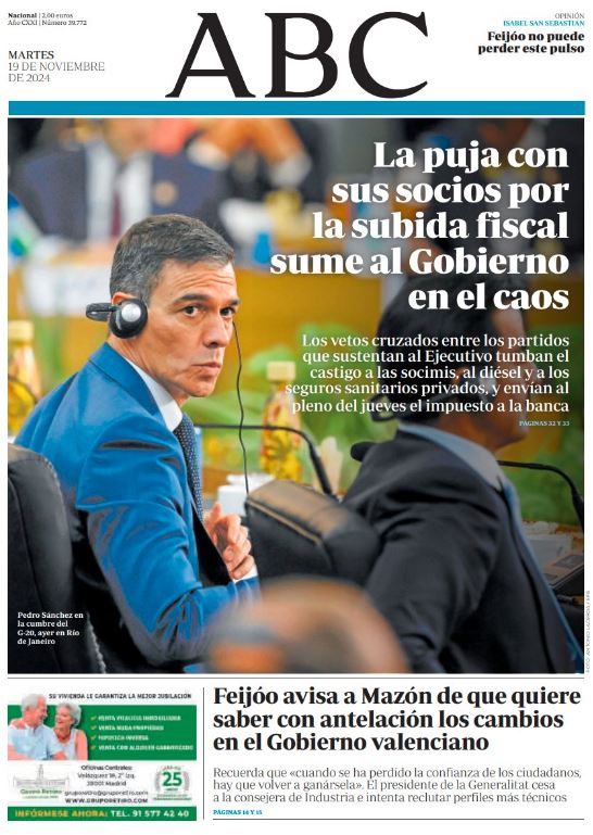 Portadas de la prensa internacional de este martes 19 de noviembre de 2024