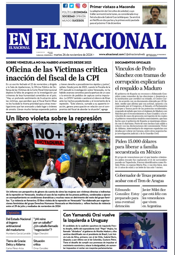 Portadas de este martes 26 de noviembre de 2024