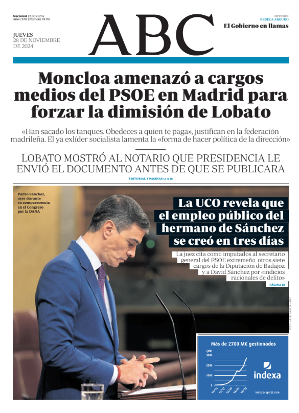 Portadas de la prensa internacional de este jueves 28 de noviembre de 2024