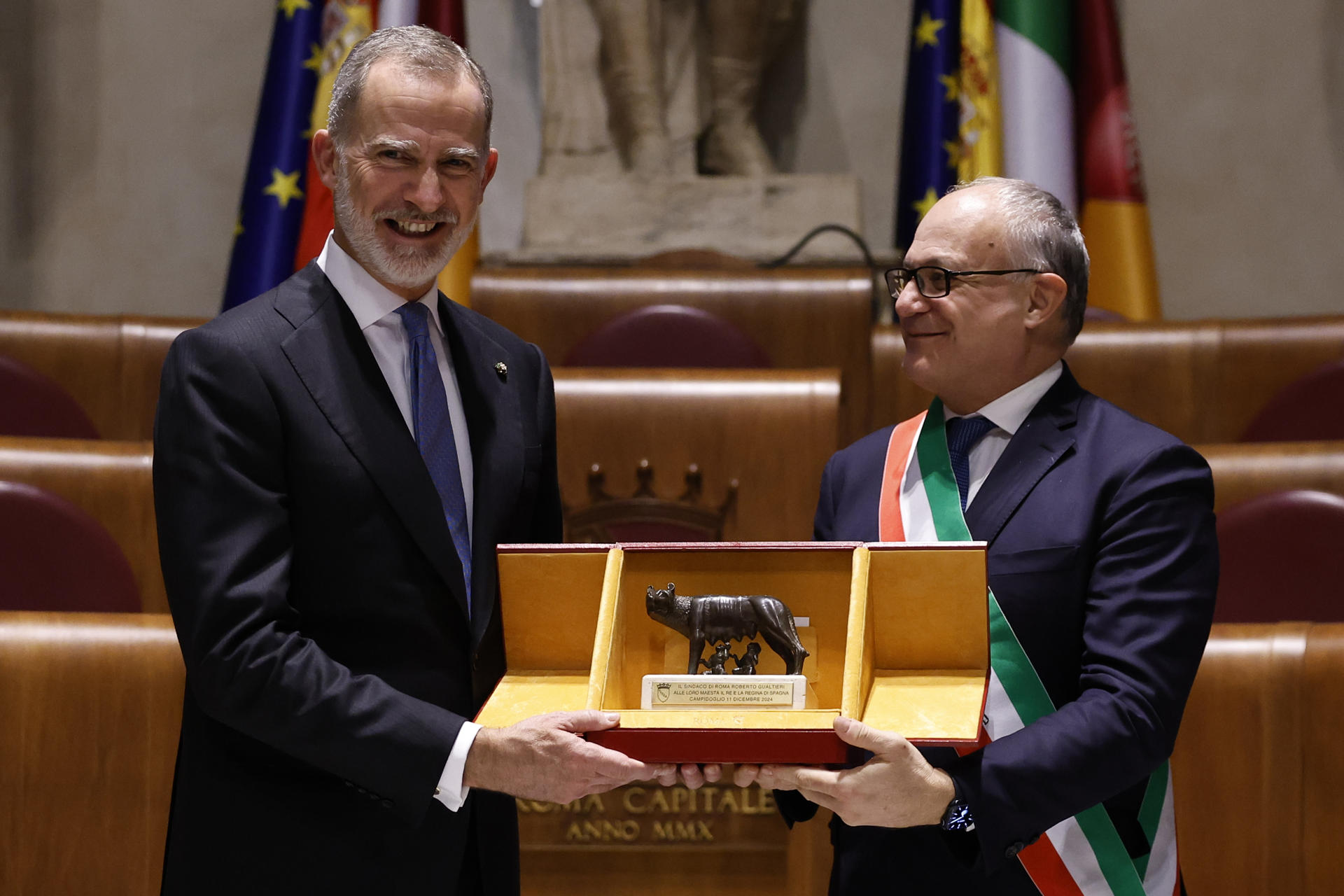 Felipe VI recibió la “Loba Capitolina” durante su emocionante visita en Roma