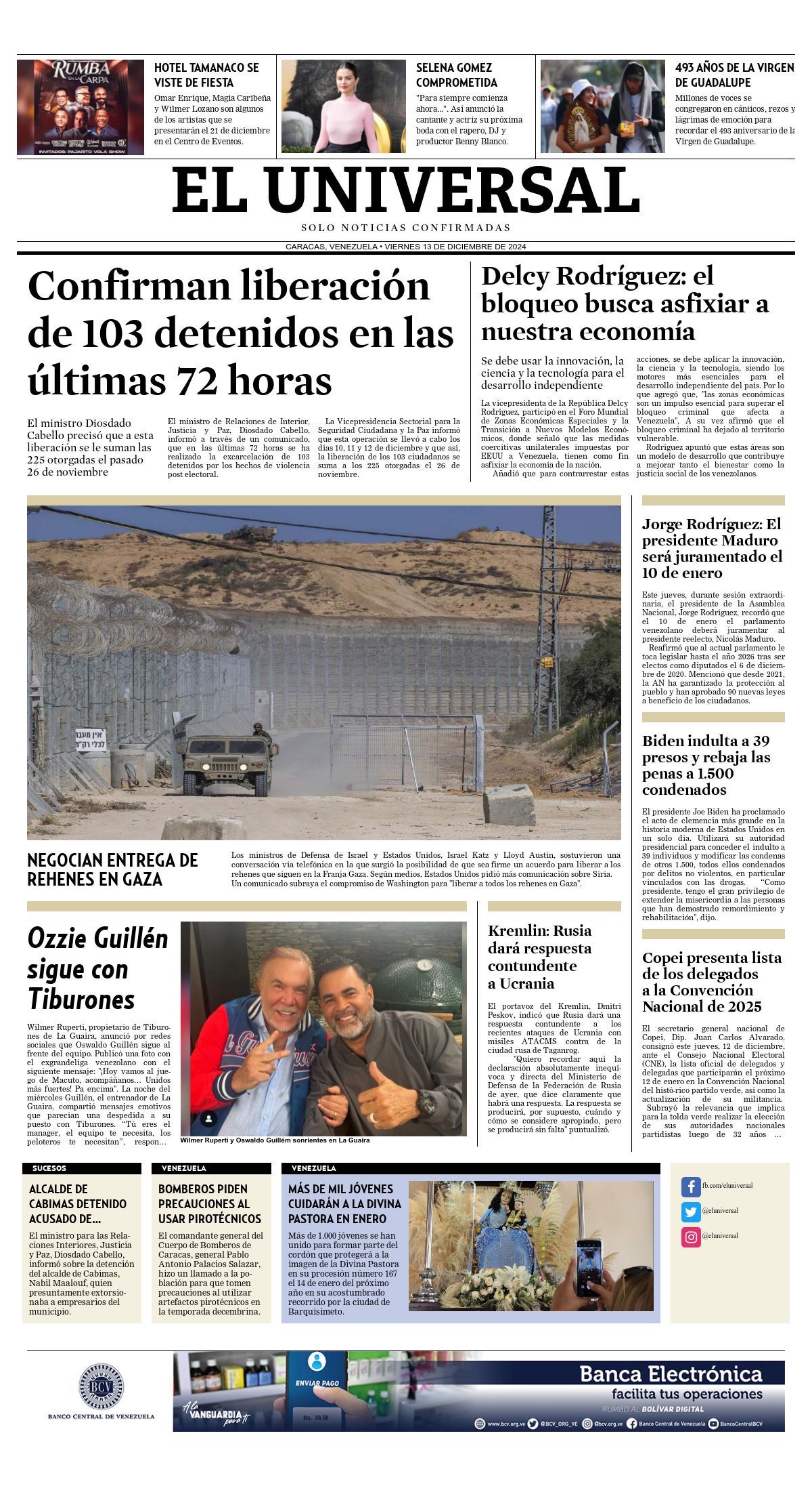 Portadas de este viernes 13 de diciembre de 2024