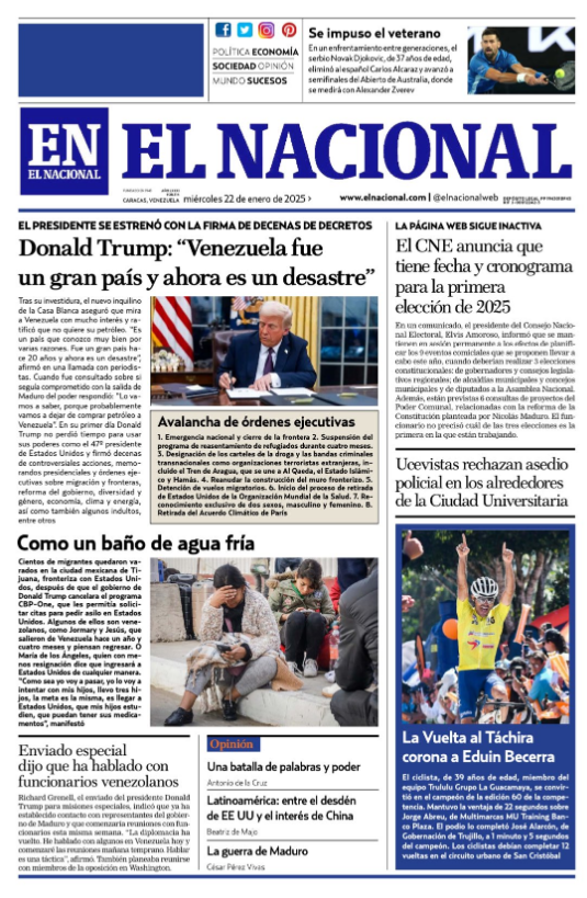 Portadas de este miércoles 22 de enero de 2025