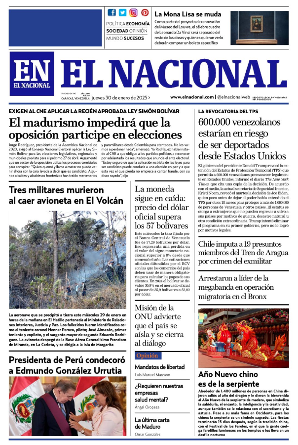 Portadas de este jueves 30 de enero de 2025