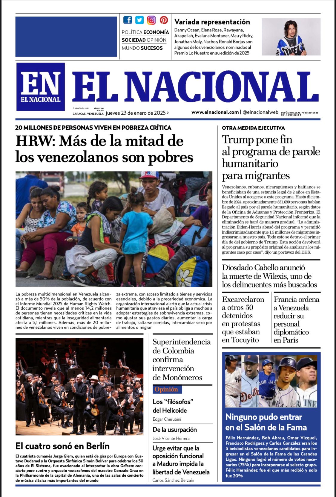 Portadas de este jueves 23 de enero de 2025