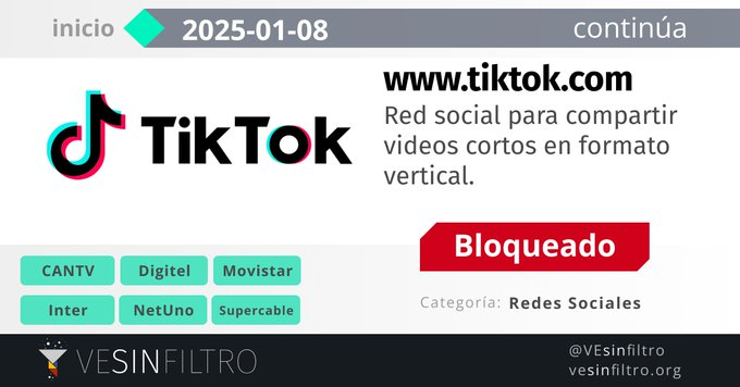 TikTok sigue bloqueado este #8Ene en la mayoría de los proveedores de internet en Venezuela