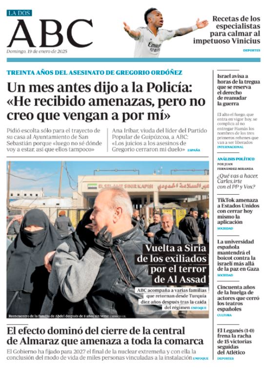 Portadas de la prensa internacional de este domingo 19 de enero de 2025