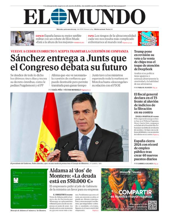 Portadas de la prensa internacional de este miércoles 29 de enero de 2025