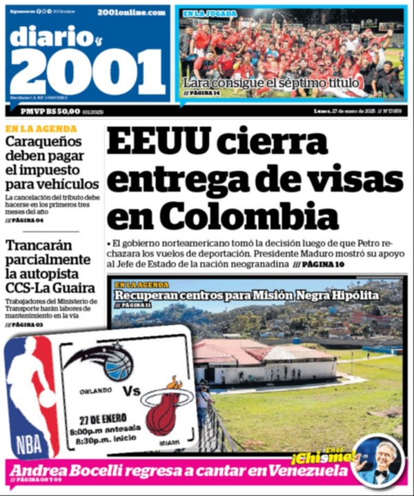 Portadas de este lunes 27 de enero de 2025