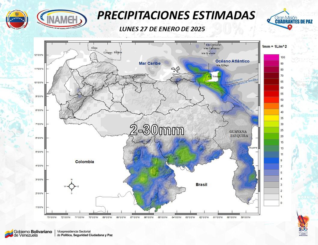 Inameh prevé lluvias en algunas áreas de Venezuela este #27Ene