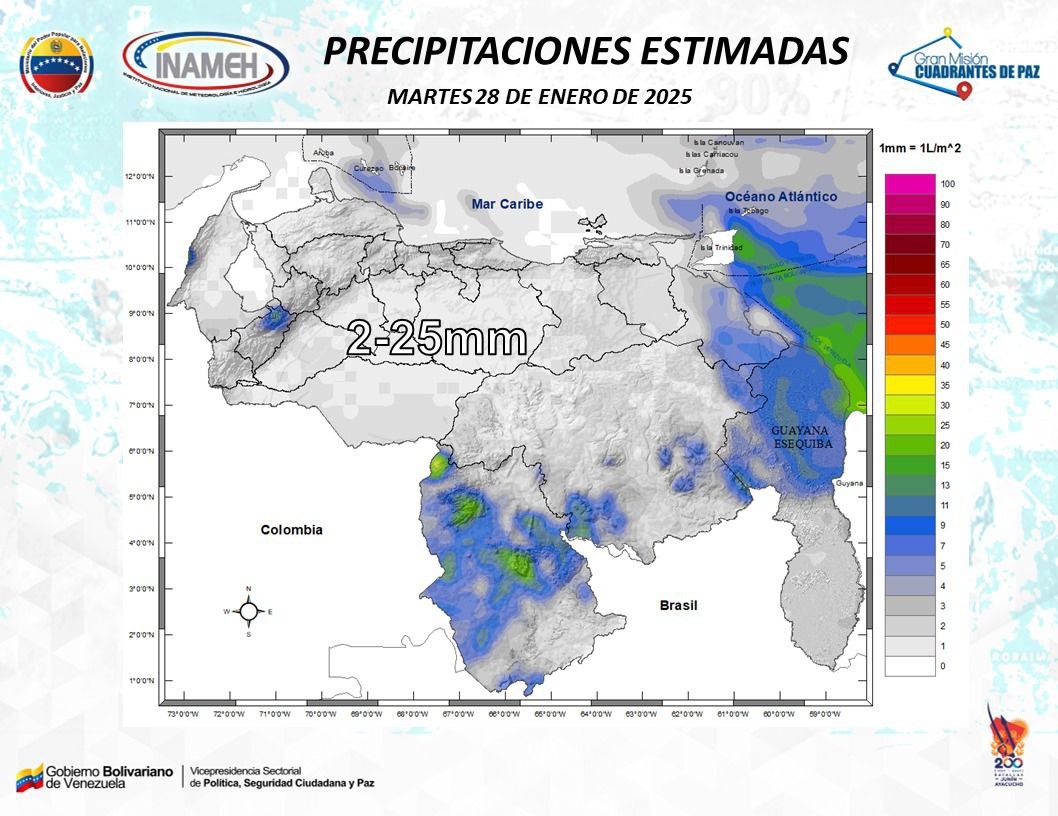 Inameh prevé lloviznas dispersas en algunos estados de Venezuela este #28Ene